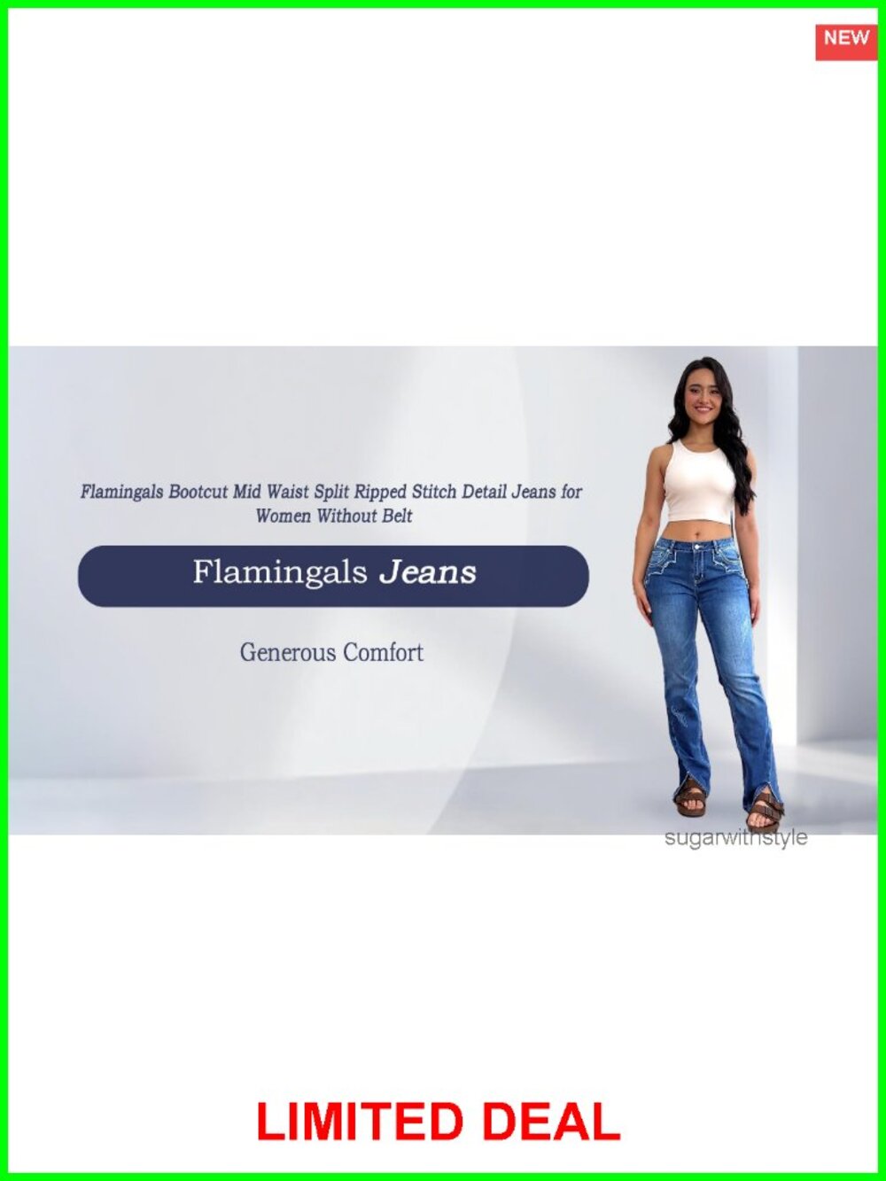 Flamingals Bootcut Mid Rise Split Ripped Stitch Curvy Jeans - Picture 6 of 6